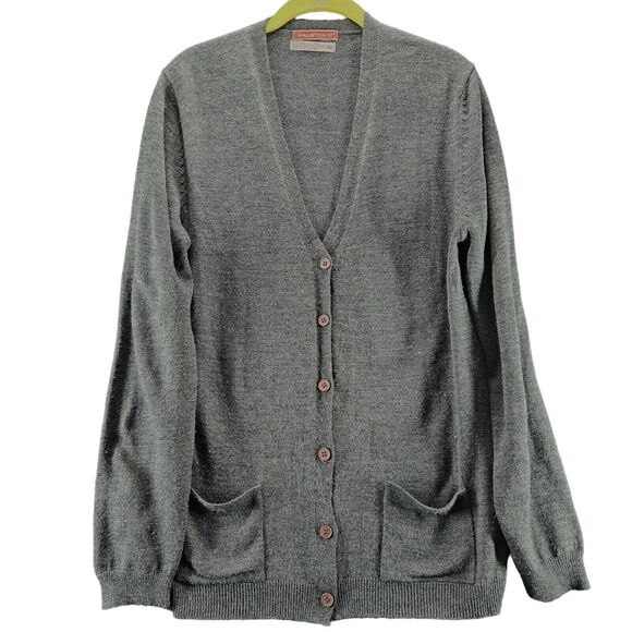 Halston Womens Sweater Gray Size Medium Acrylic/Wool Blend Button Down Pockets - Picture 1 of 12